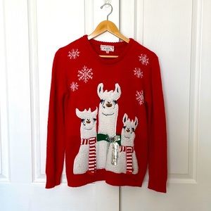 Poof New York Llama Holiday Sweater, Red, Size Medium